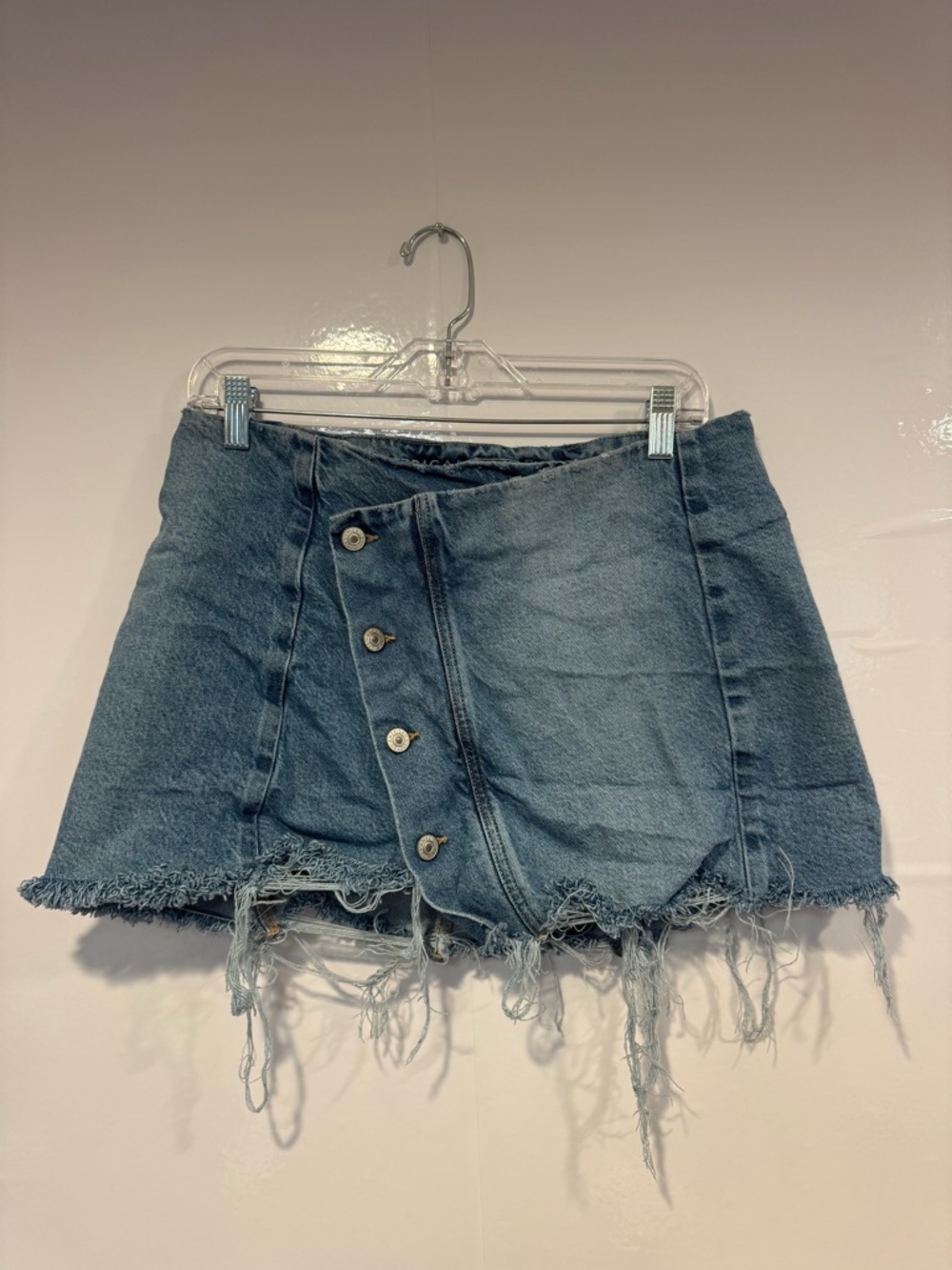 Denim Button-Front Distressed American Eagle Mini A-line‎ Skirt